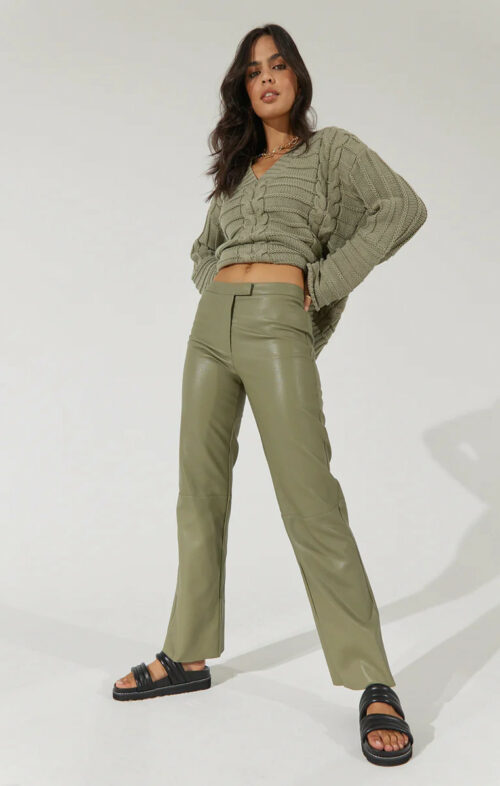 SOVERE INFLUENCE LEATHERETTE PANT GREEN TEA