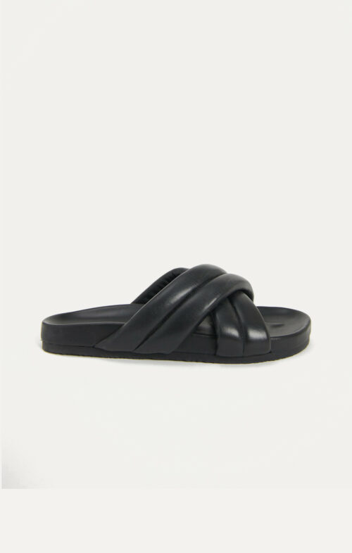 NUDE LUCY CROSSOVER LEATHER SLIDE BLACK