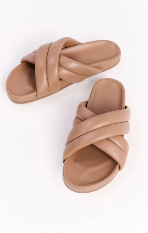 NUDE LUCY CROSSOVER LEATHER SLIDE SESAME