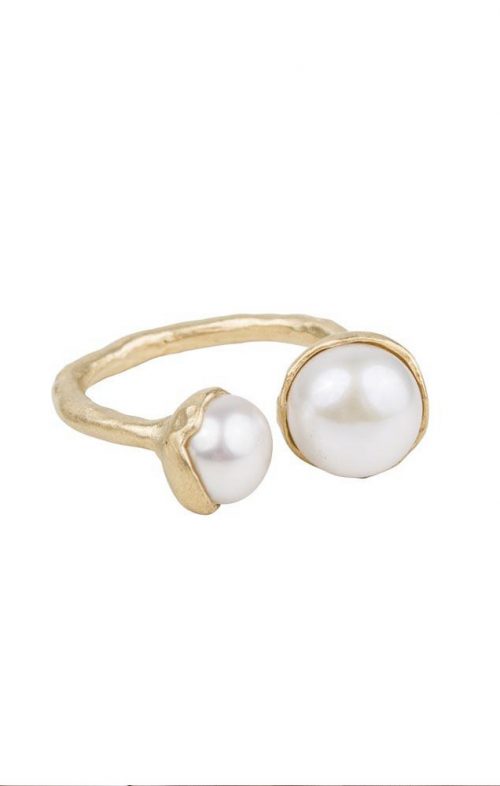 FAIRLEY DOUBLE PEARL RING GOLD SIZE 7