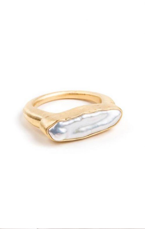 FAIRLEY PEARL BAR RING GOLD SIZE 7