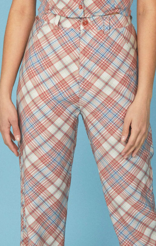 ROLLAS PLAID CHECK BOOTCUT PANT POMEGRANATE