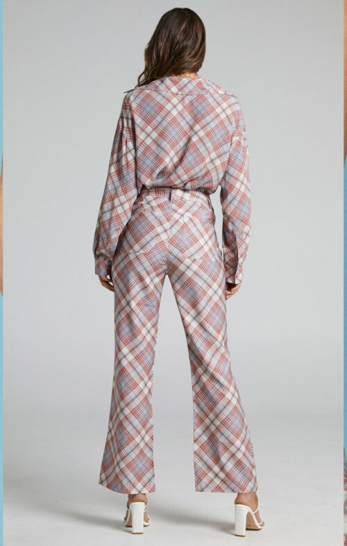 ROLLAS PLAID CHECK BOOTCUT PANT POMEGRANATE