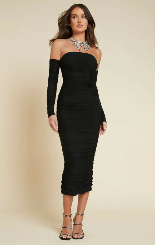 RUNAWAY LAMAR MIDI DRESS BLACK