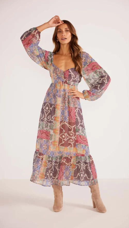 MINKPINK CIANA KEYHOLE MIDI DRESS PAISLEY