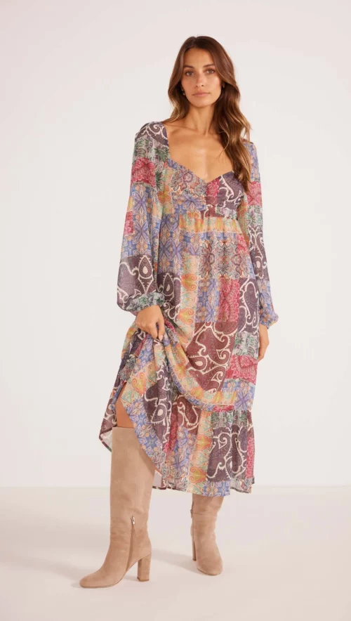 MINKPINK CIANA KEYHOLE MIDI DRESS PAISLEY