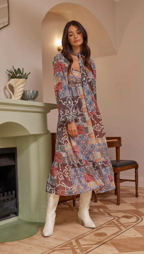 MINKPINK CIANA KEYHOLE MIDI DRESS PAISLEY