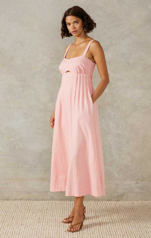 MON RENN SUNLIGHT MIDI DRESS BLUSH PINK