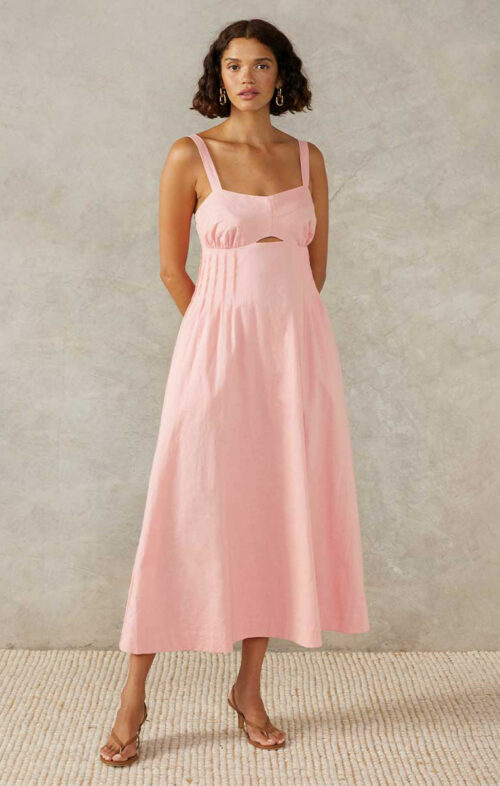 MON RENN SUNLIGHT MIDI DRESS BLUSH PINK