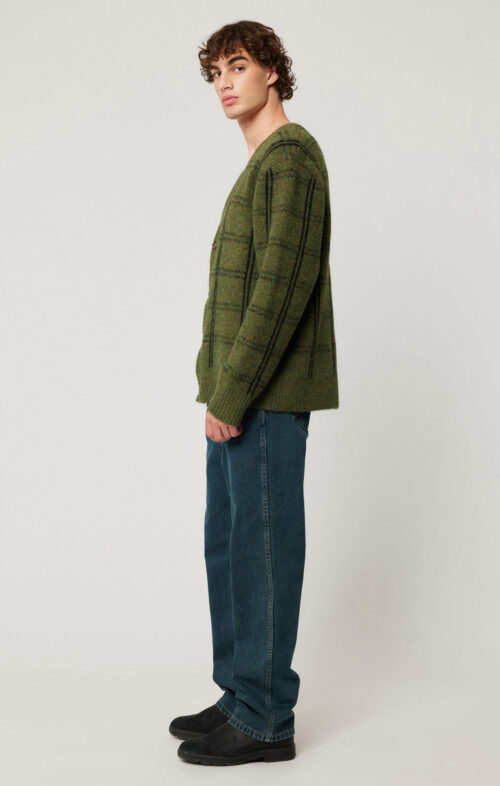 ROLLAS MEN BRUNO CHECK CARDIGAN GREEN