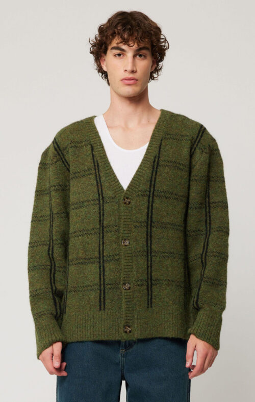 ROLLAS MEN BRUNO CHECK CARDIGAN GREEN