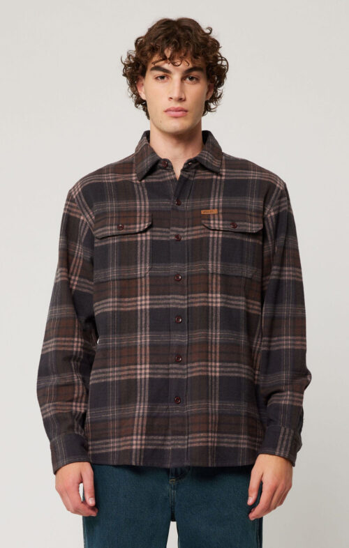 ROLLAS MEN TRAILER CHECK SHIRT BROWN