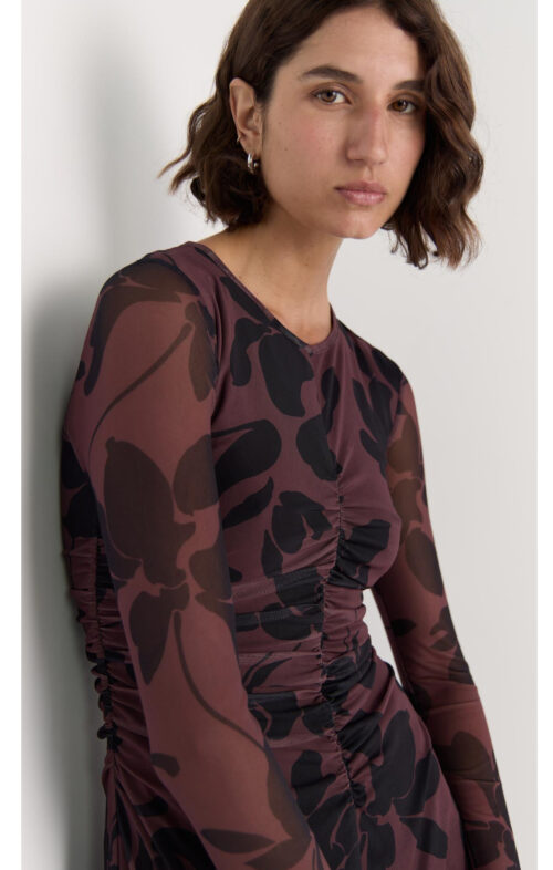 STAPLE OLINA MESH MAXI DRESS ABSTRACT FLORAL