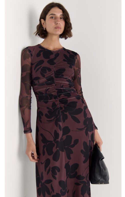 STAPLE OLINA MESH MAXI DRESS ABSTRACT FLORAL