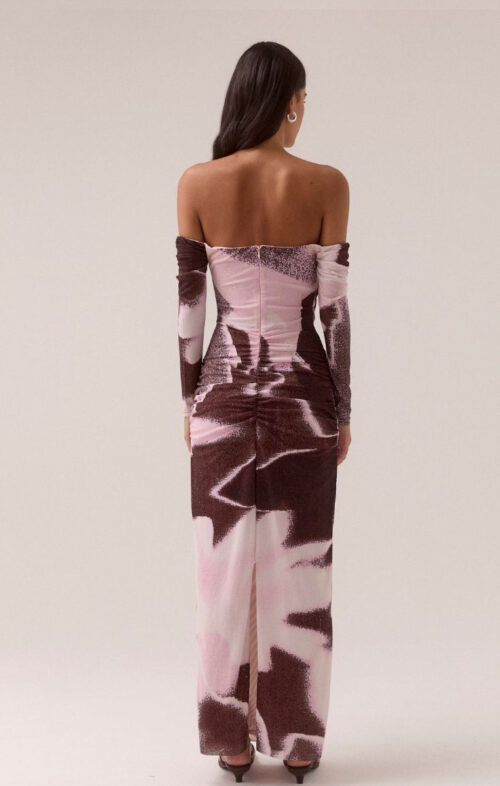 SOVERE AFTERLIGHT OFF SHOULDER DRESS RAISIN