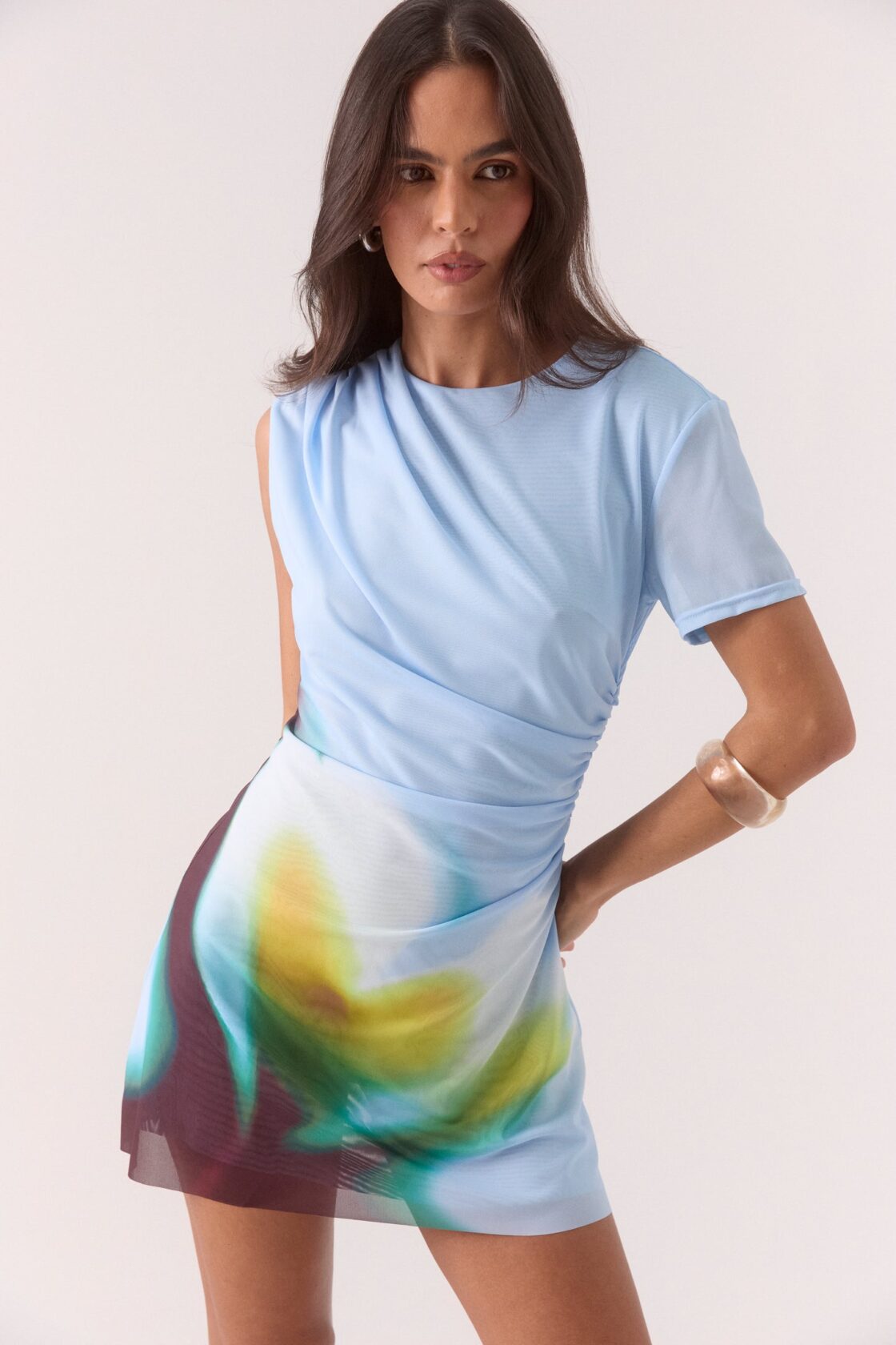 SOVERE ZINNIA MESH MINI DRESS AZURE