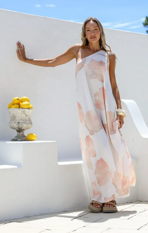 ENHANCE PEACH SHELL MAXI DRESS