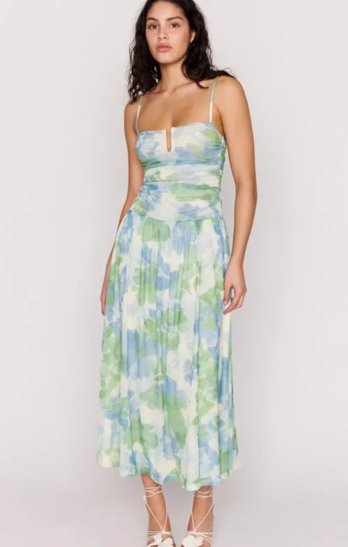 ENHANCE CARRIE MESH MAXI DRESS WATERCOLOUR FLORAL