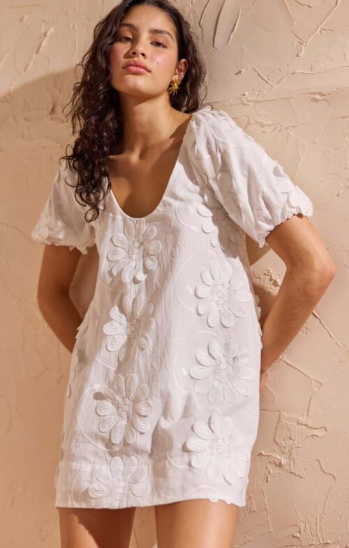 ENHANCE ALESSIA WHITE SMOCK DRESS