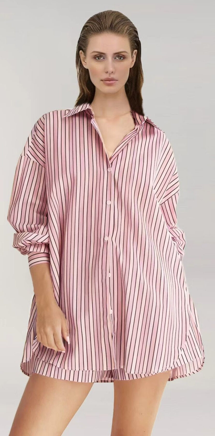ENHANCE STRIPE COTTON SHIRT PINK