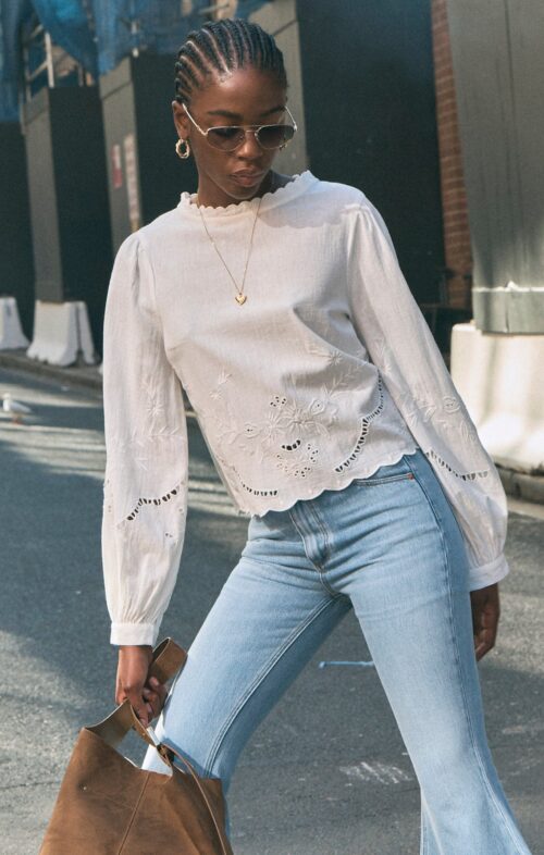 ROLLAS STEPHANIE BLOUSE EMBROIDERED WHITE