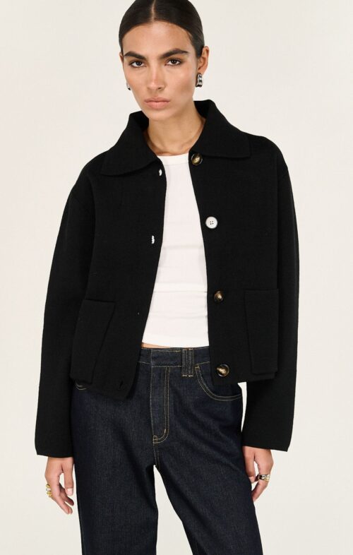 staple the label aura knit barn jacket black