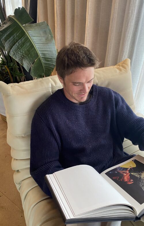 ROLLAS MEN FISHERMANS TWEED CREW KNIT NAVY