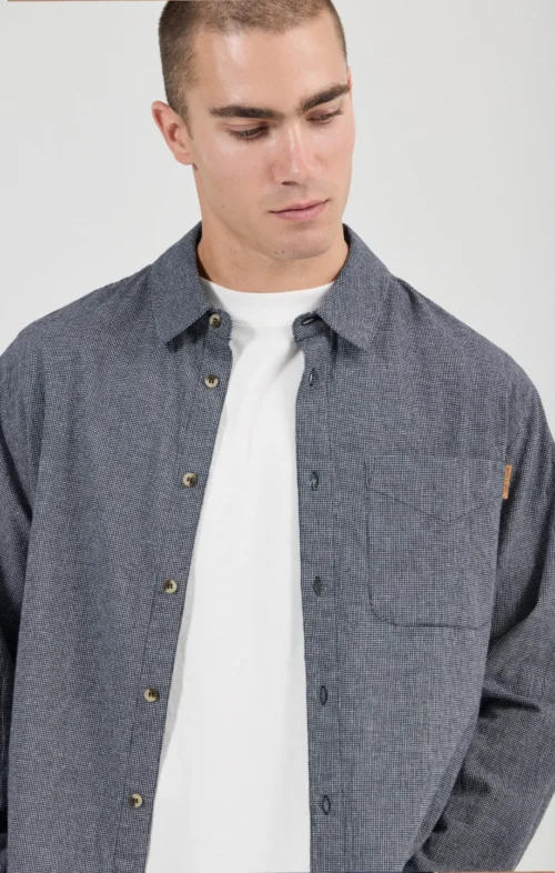 ROLLAS MEN PREP MINI CHECK LS SHIRT GRAPHITE