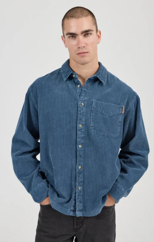 ROLLAS MEN CAMPUS CHUNKY CORD LS SHIRT BLUE