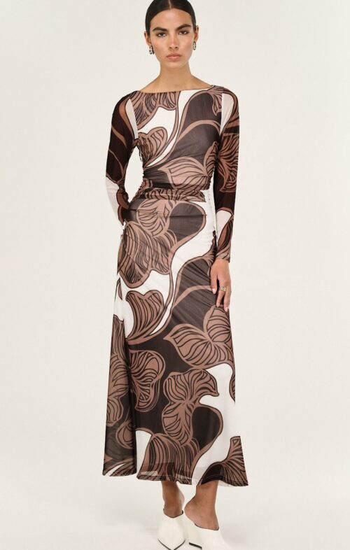 STAPLE ULLA MESH MIDI DRESS ABSTRACT LEAF