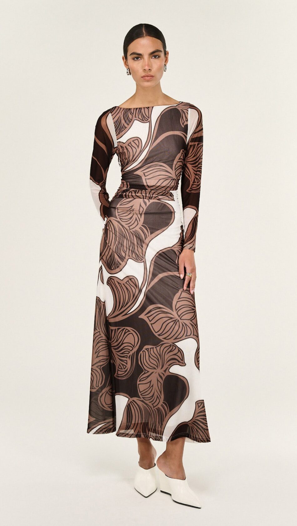 STAPLE ULLA MESH MIDI DRESS ABSTRACT LEAF