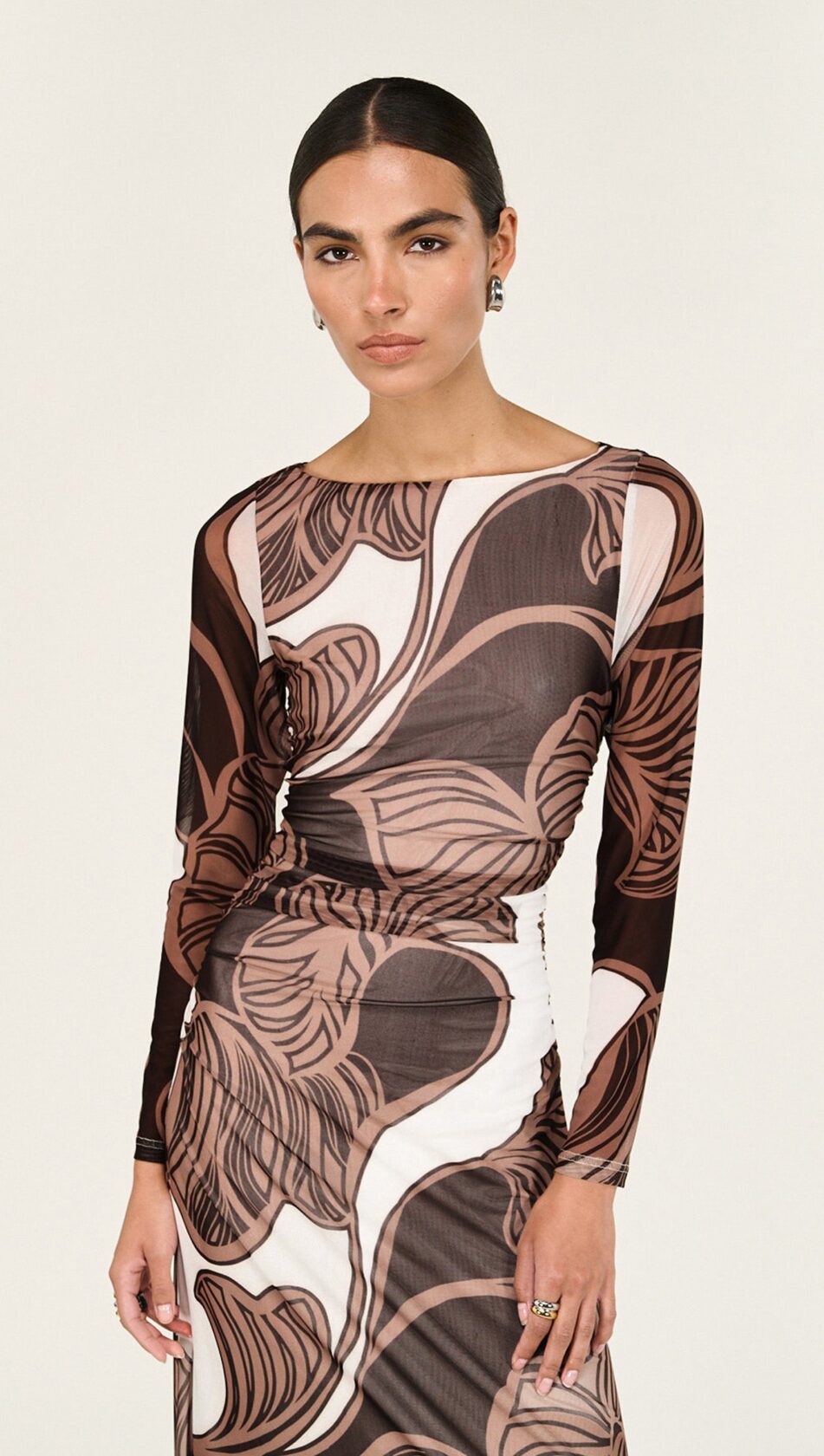 STAPLE ULLA MESH MIDI DRESS ABSTRACT LEAF