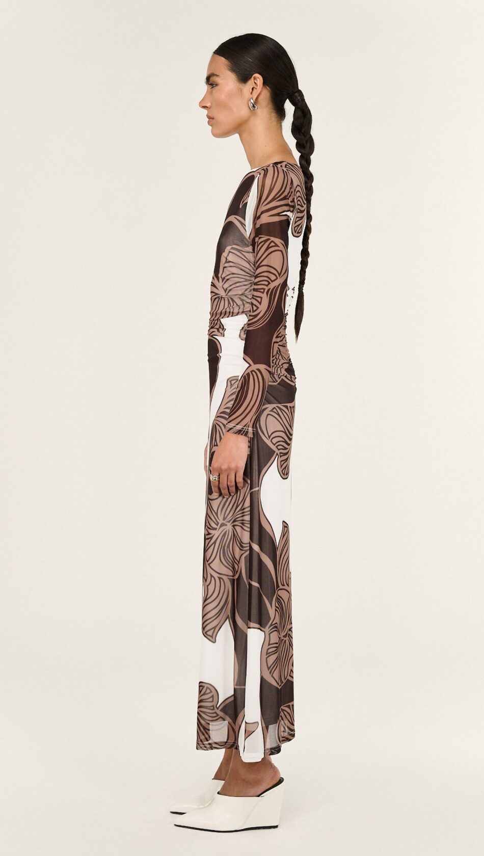 STAPLE ULLA MESH MIDI DRESS ABSTRACT LEAF