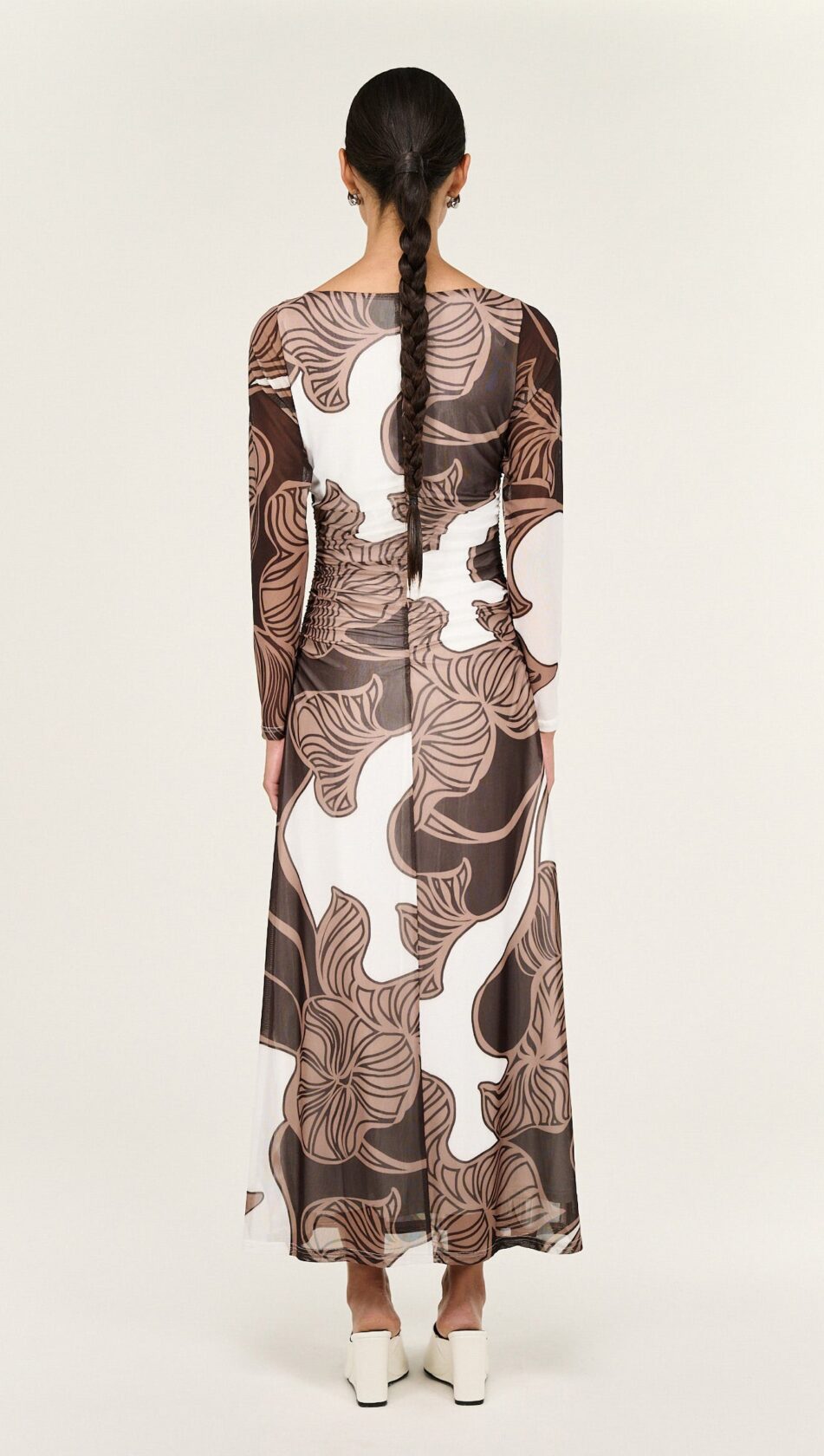 STAPLE ULLA MESH MIDI DRESS ABSTRACT LEAF