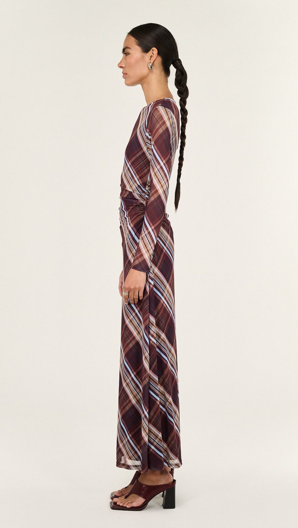 STAPLE ARLES MESH MIDI DRESS PLAID