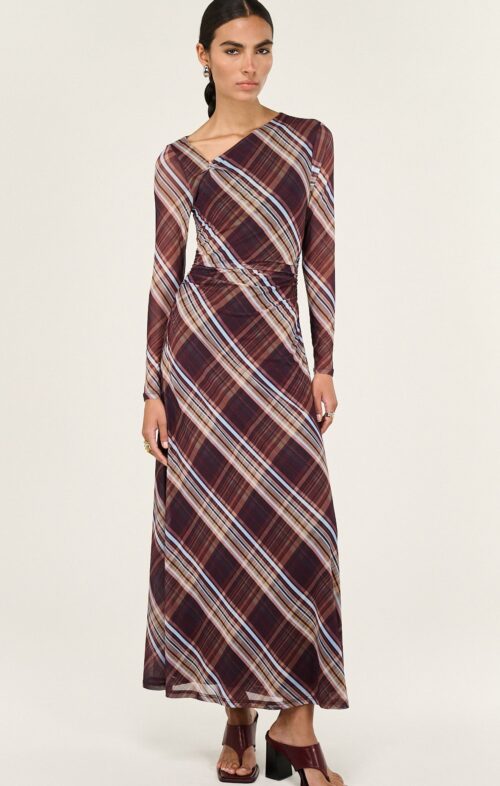 STAPLE ARLES MESH MIDI DRESS PLAID
