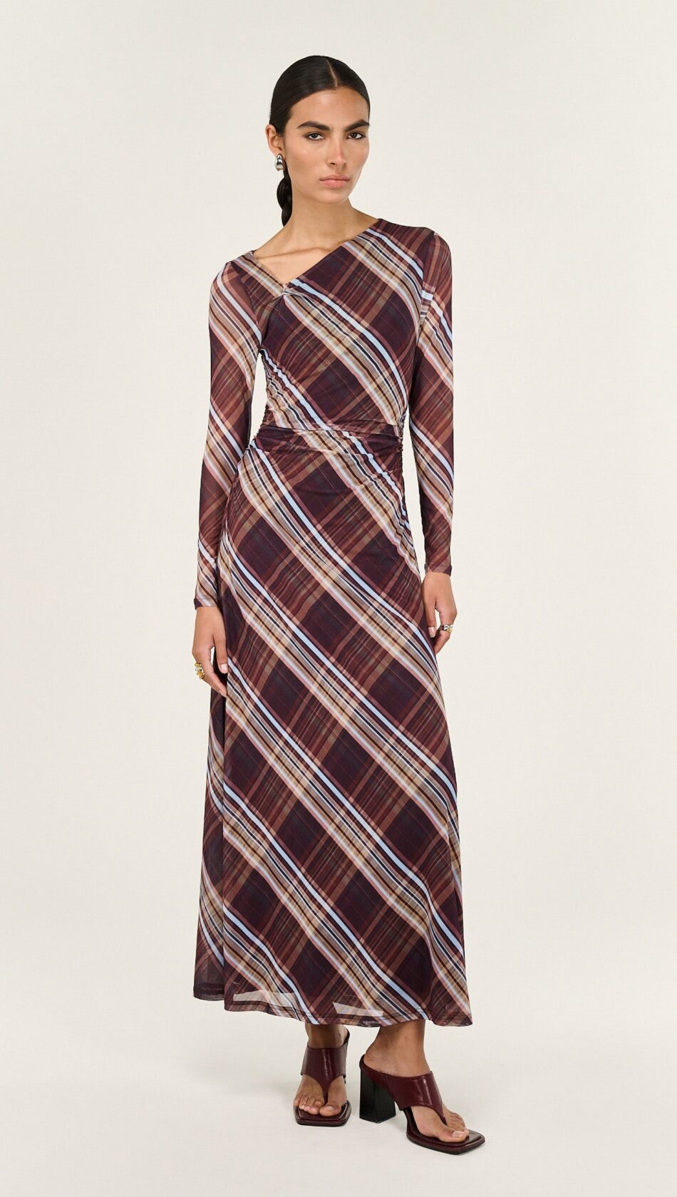 STAPLE ARLES MESH MIDI DRESS PLAID