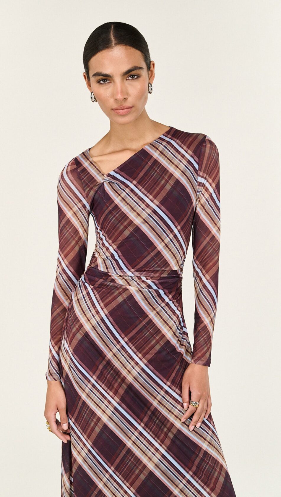 STAPLE ARLES MESH MIDI DRESS PLAID