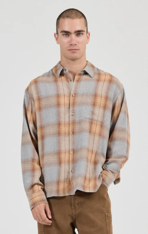 ROLLAS MEN CAMPUS CHECK SHIRT DOVE GREY