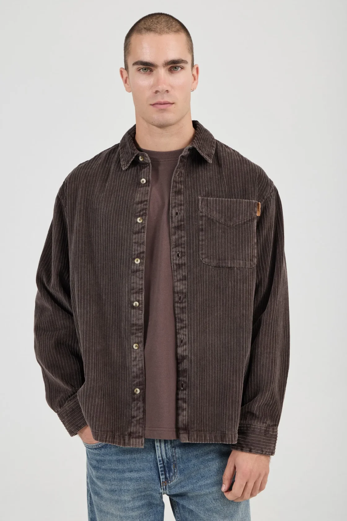 ROLLAS MEN CAMPUS CHUNKY CORD SHIRT BROWN