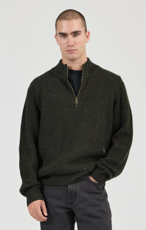ROLLAS MEN FISHERMANS TWEED POLO KNIT DARK FOREST